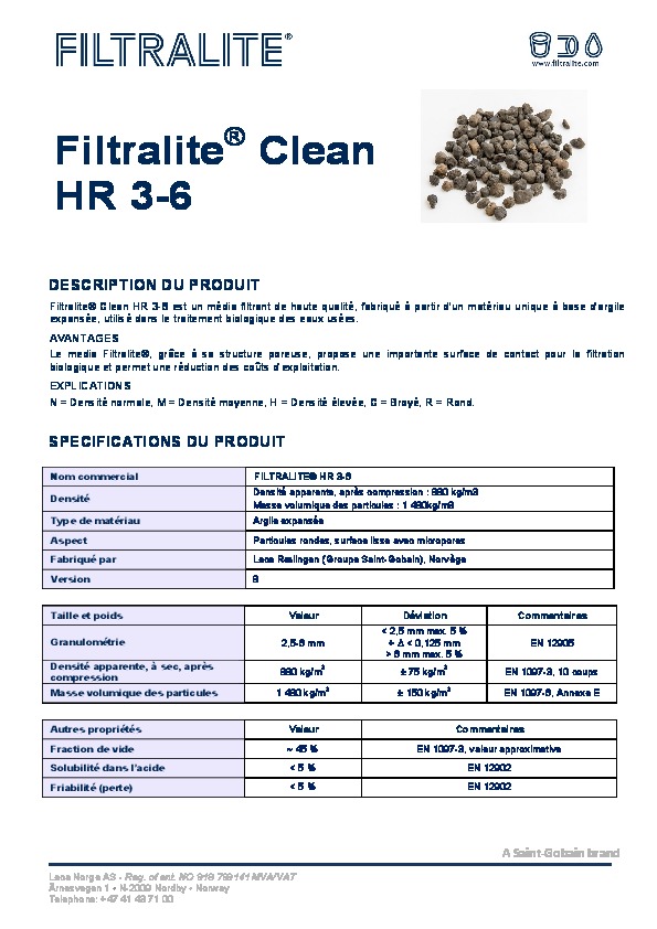 Image du document pdf : Fiche Produit Filtralite Clean HR 3-6  