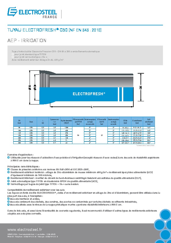 Image du document pdf : Brochure TUYAU ELECTROFRESH C50  