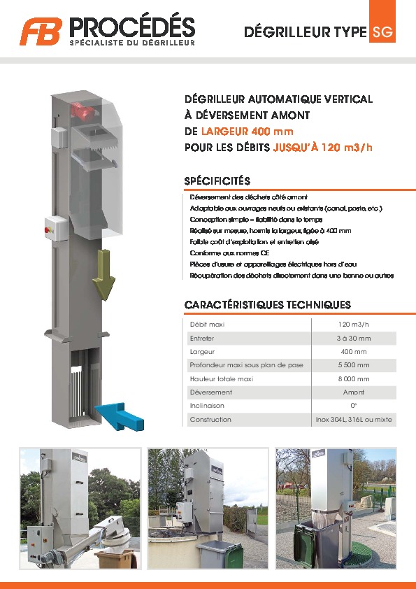 Image du document pdf : Fiche Technique - Dégrilleur Type SG400.pdf  