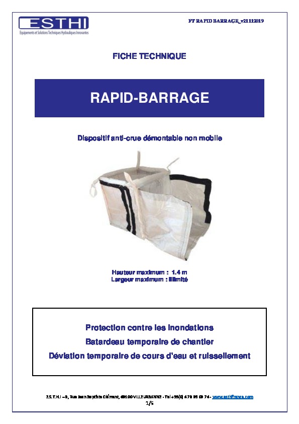 Image du document pdf : Fiche Technique RAPID-BARRAGE  