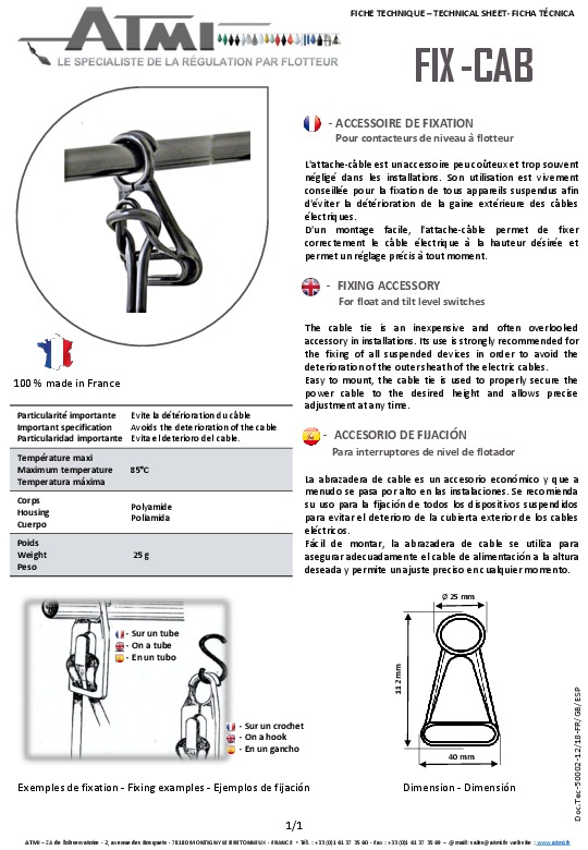 Image du document pdf : Fiche Technique FIX-CAB  