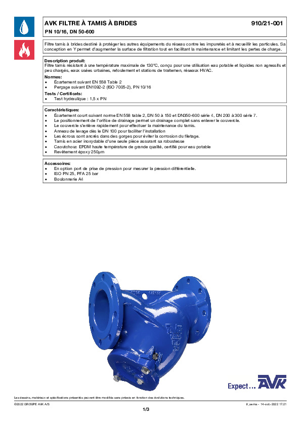 Image du document pdf : FT_Filtre a tamis Y_910-21-001_AVK010_FR  