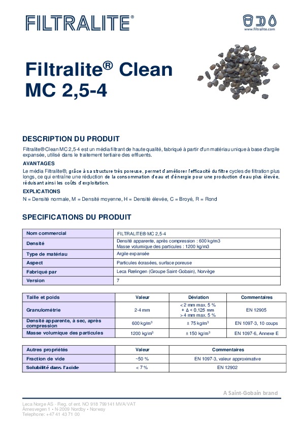 Image du document pdf : Fiche Produit Filtralite Clean MC 2,5-4  