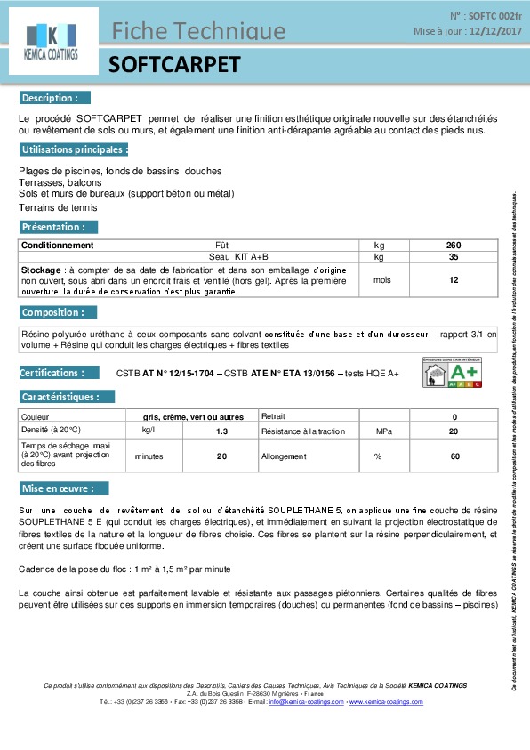 Image du document pdf : Fiche Technique SOFTCARPET  