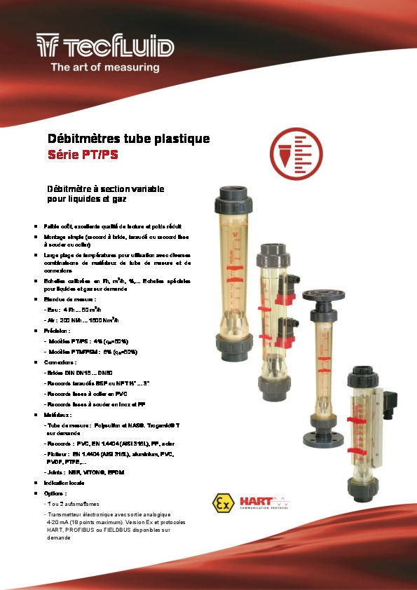 Image du document pdf : Débitmètres tube plastique Série PT/PS  