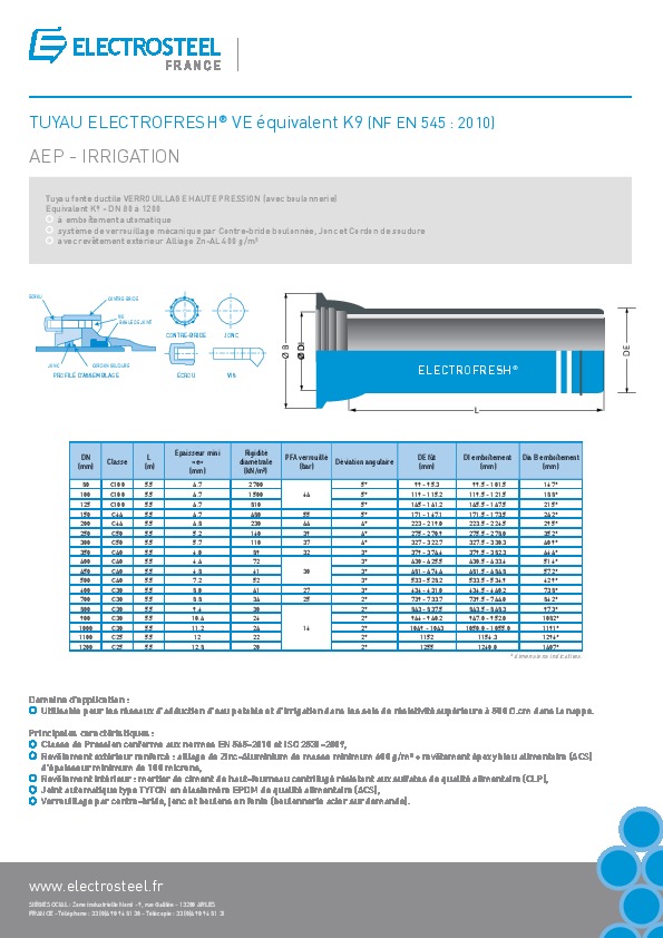 Image du document pdf : Brochure TUYAU ELECTROFRESH VE equivalent K9  