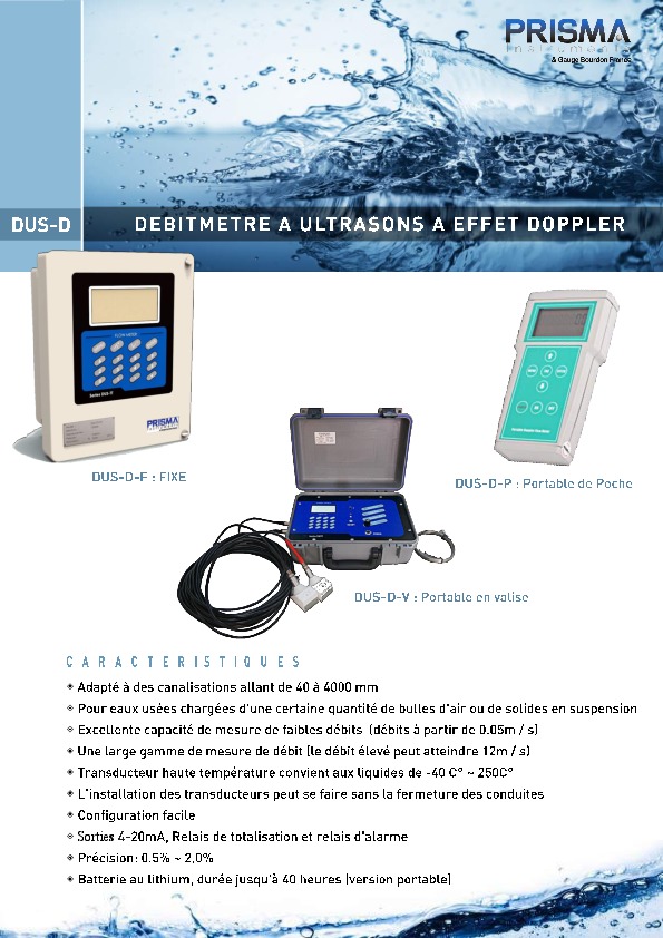 Image du document pdf : Brochure Serie DUS-D : Débitmètres à ultrasons effet doppler  