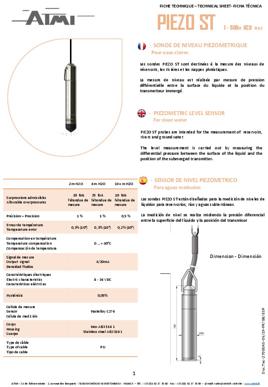 Image du document pdf : Fiche Technique PIEZO ST  