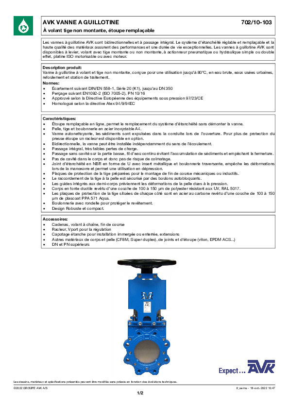 Image du document pdf : FT_Vanne guillotine a? volant tige non montante_702-10-103_AVK010_FR  