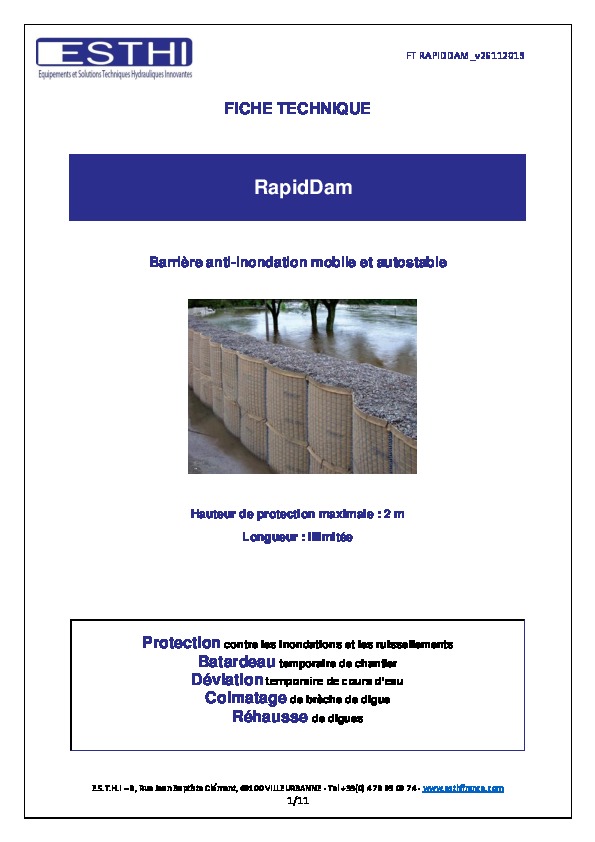 Image du document pdf : Fiche technique RAPIDDAM  