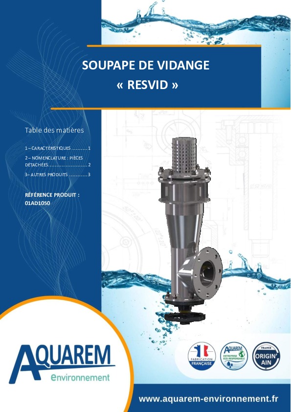 Image du document pdf : fiche produit soupape de vidange RESVID AQUAREM-ENVIRONNEMENT  