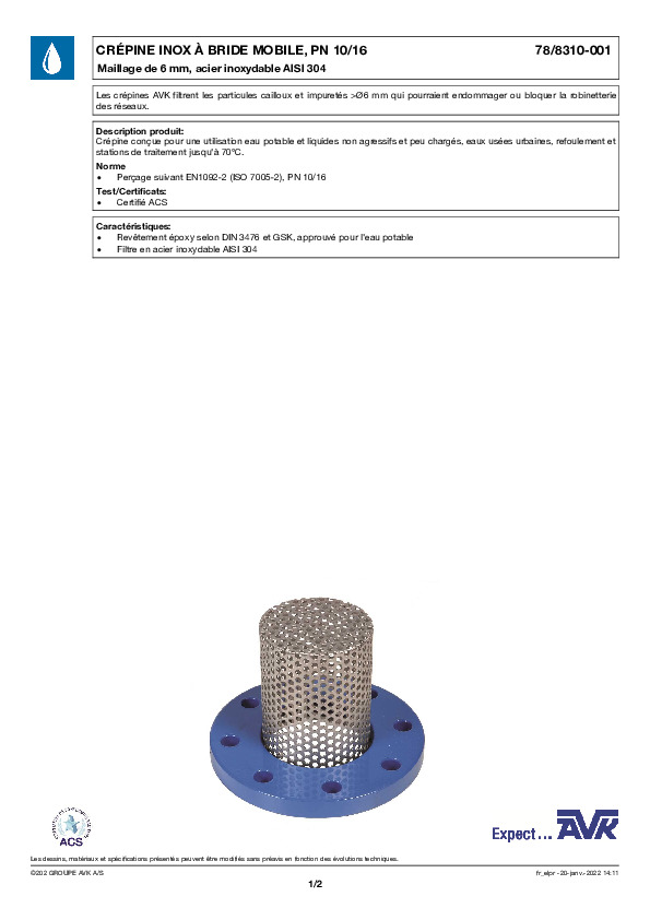 Image du document pdf : FT_Crépine inox 78-8310-001_AVK010_FR  