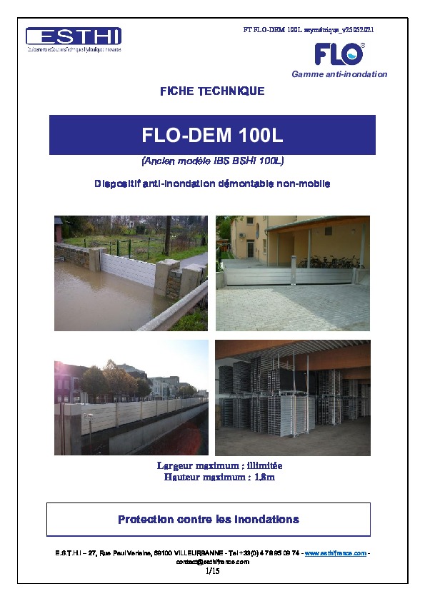 Image du document pdf : Fiche Technique  FLO-DEM 100L asymétrique   