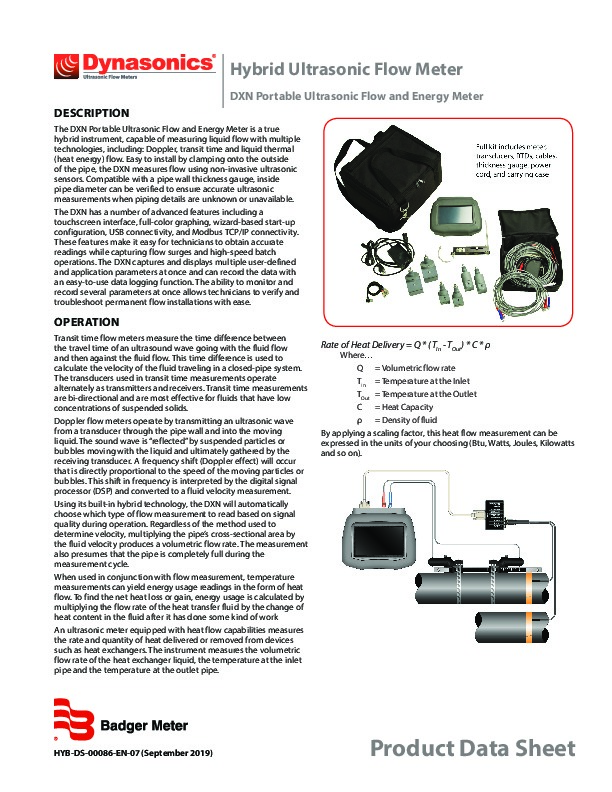 Image du document pdf : HYB-DS-00086-EN_dynasonics dxn portable clamp-on ultrasonic flow meter product data sheet  